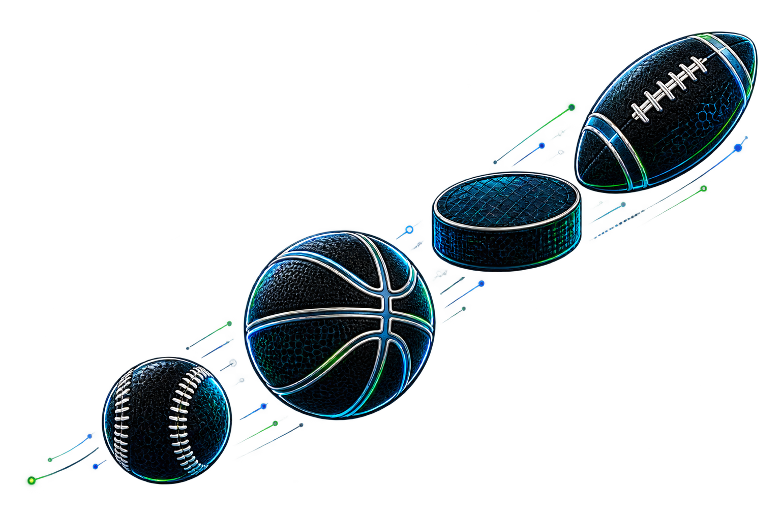 Baseball, basketball, football, and hockey equipment